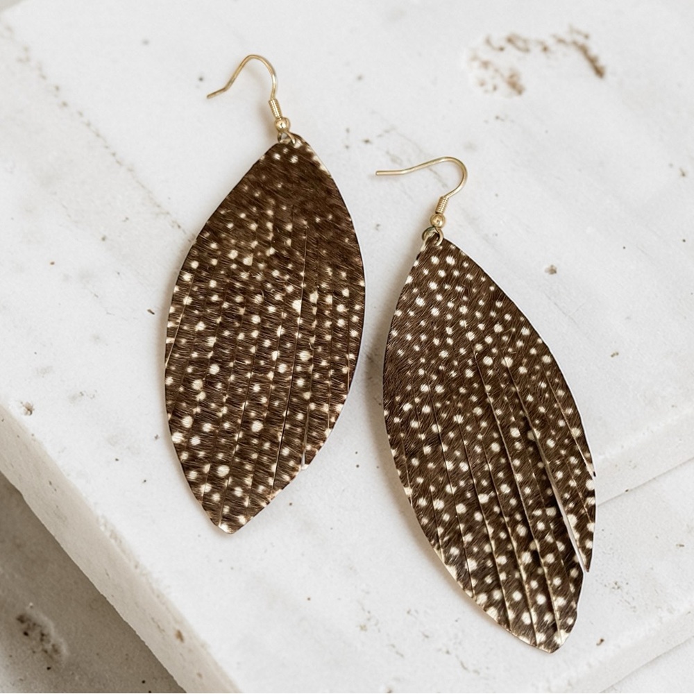 Handcrafted Brown Speckled Leaf leather Earrings
